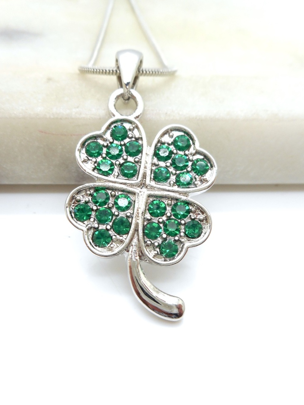 4 Leaf Clover Pendant White Gold Plated Necklace